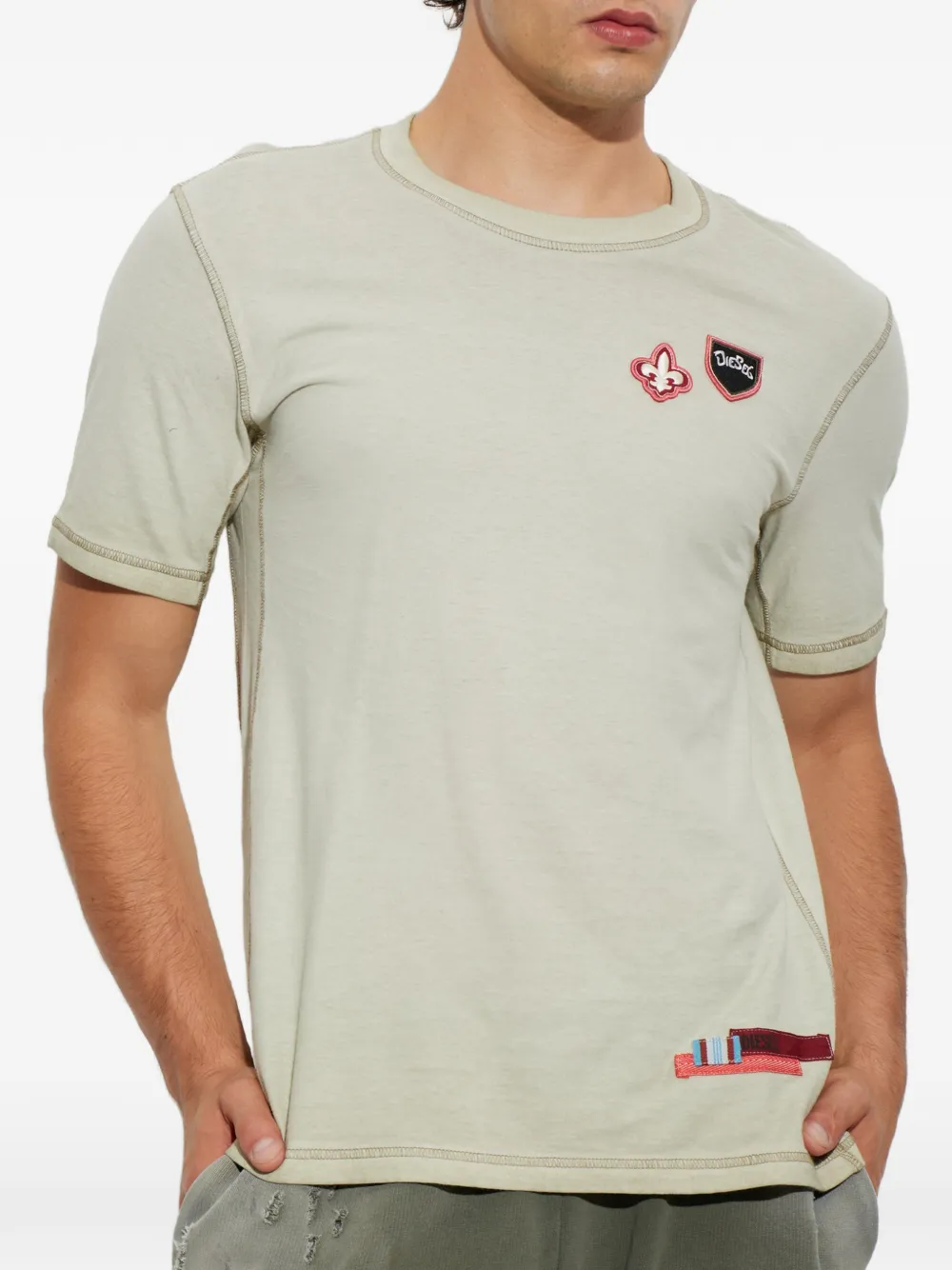 Diesel T-shirt met patches en microwafelzijkanten Grijs