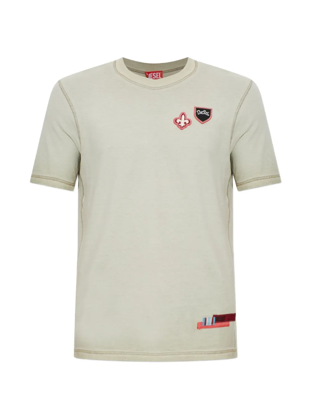 Diesel T-shirt with patches and microwaffle sides - Grigio