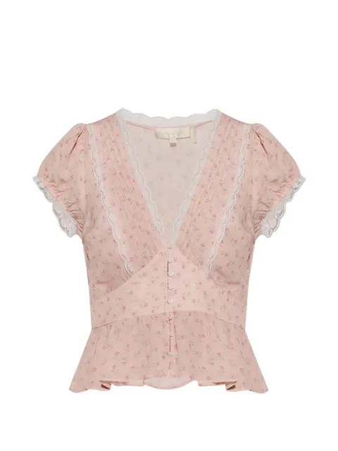 LoveShackFancy floral-print lace-trim top