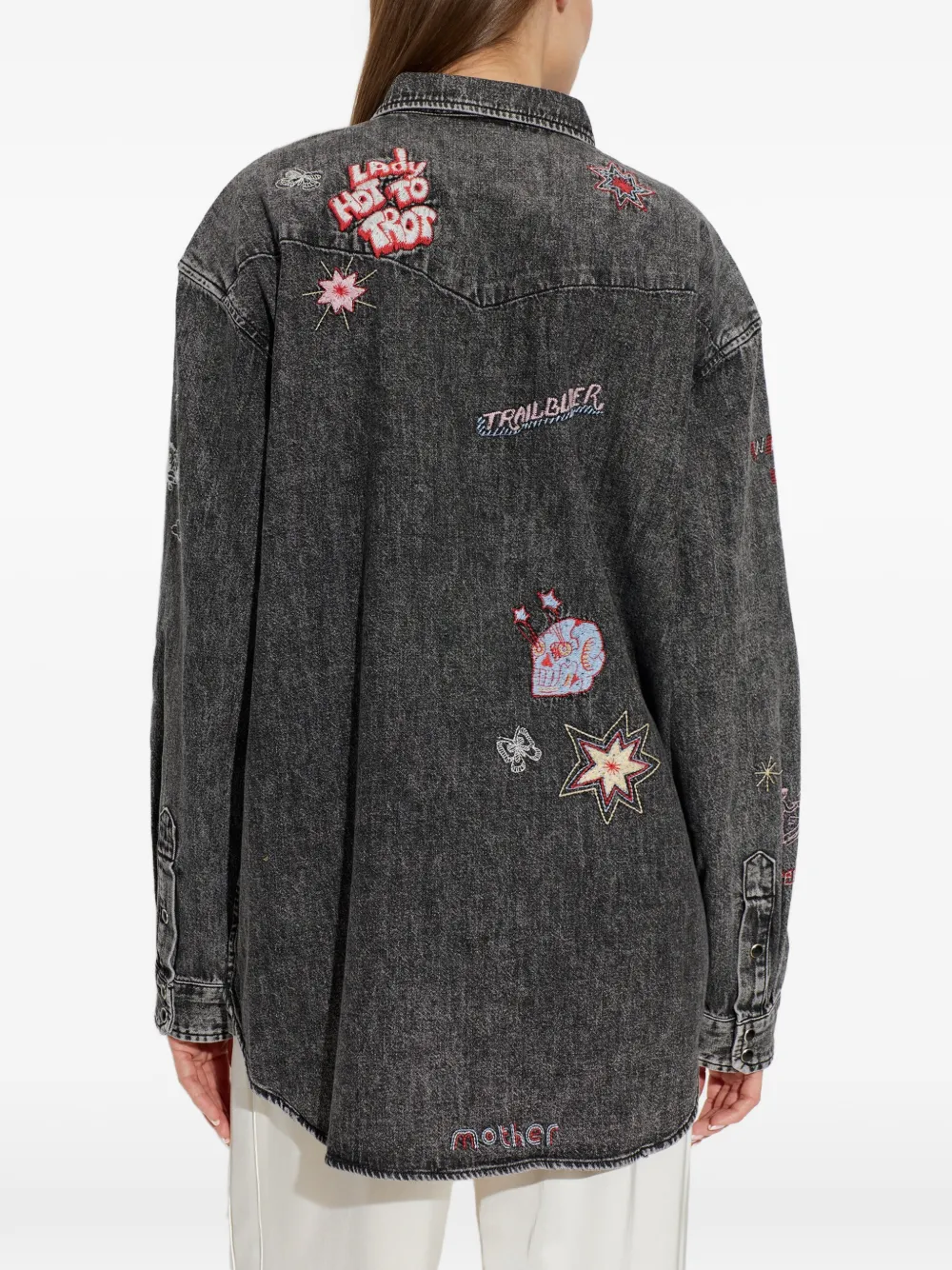 MOTHER The Exes and Ohs denim blouse met borduurwerk Grijs