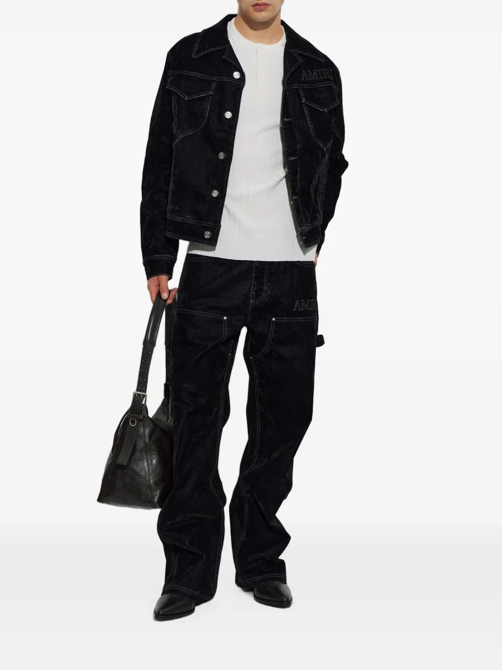 AMIRI logo-embroidered denim jacket Zwart