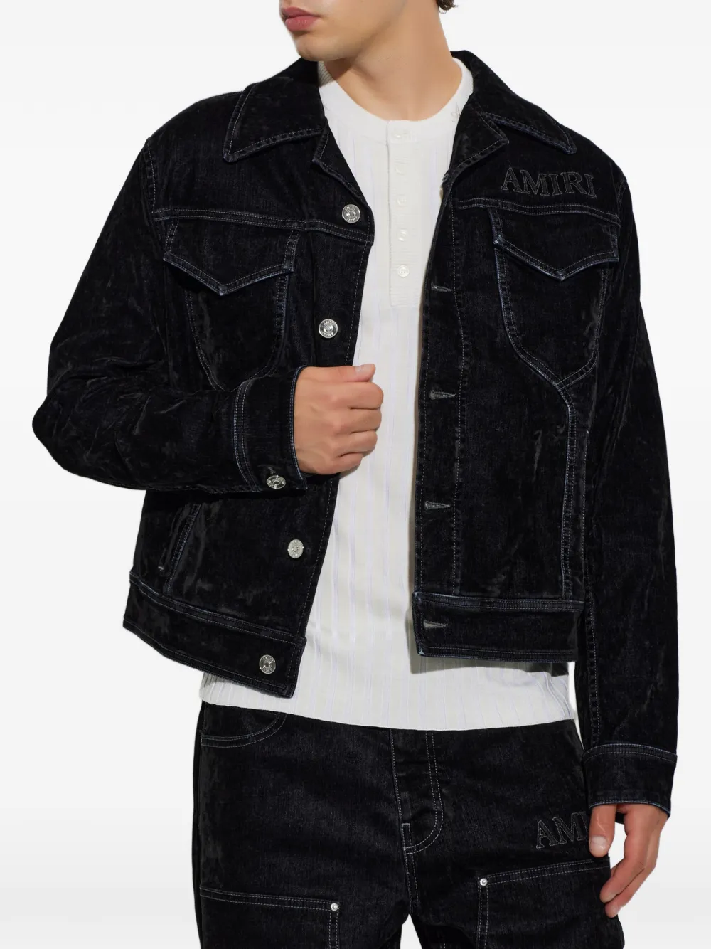 AMIRI logo-embroidered denim jacket Zwart