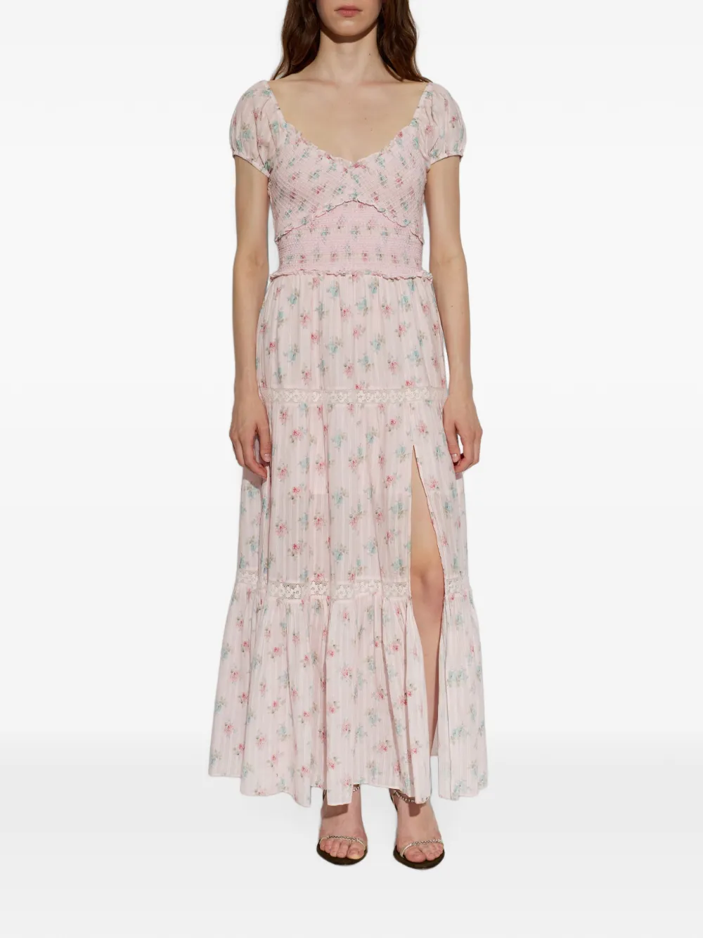 LoveShackFancy Amandla gelaagde maxi-jurk met bloemenprint Roze