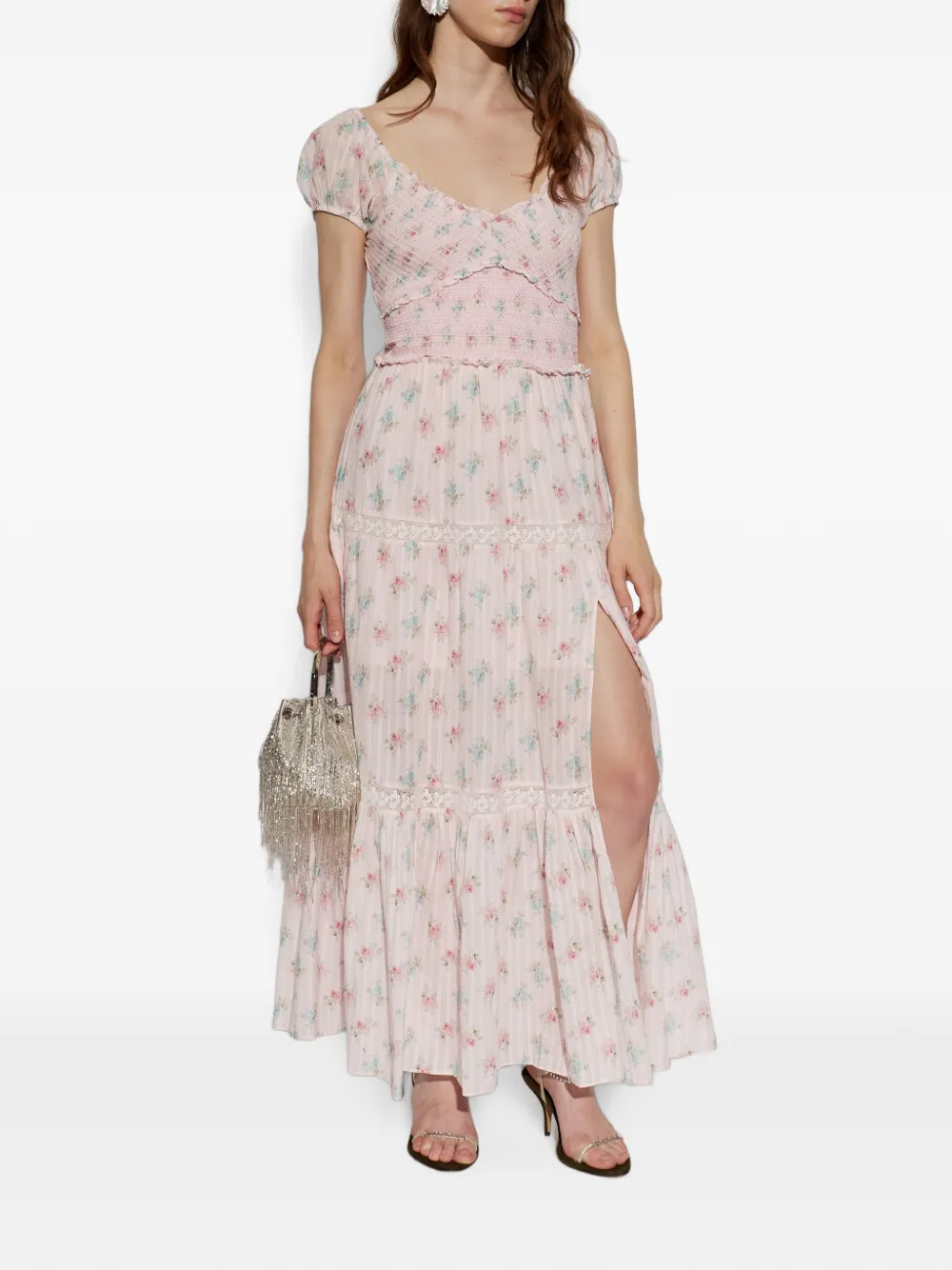 LoveShackFancy Amandla gelaagde maxi-jurk met bloemenprint Roze