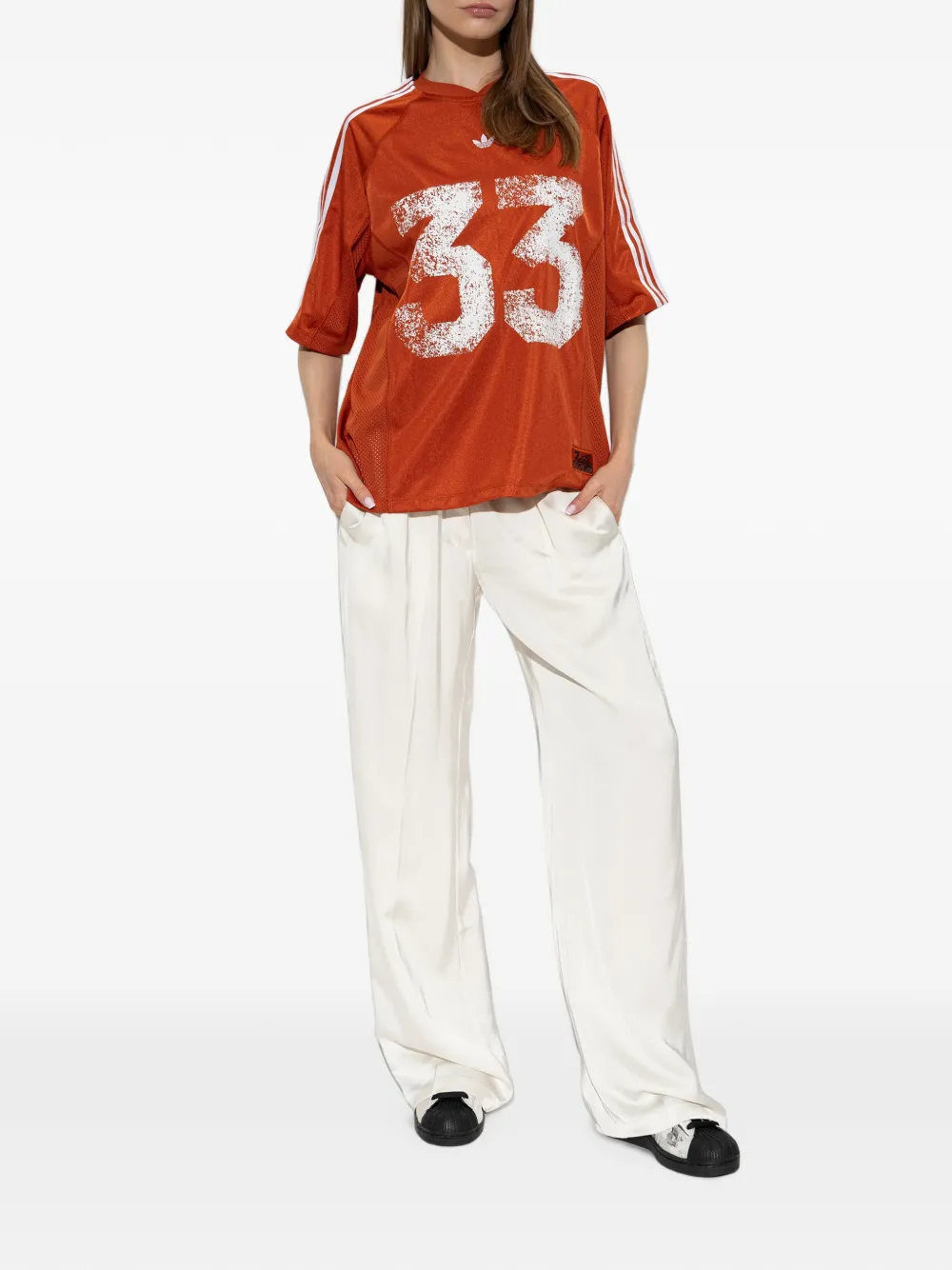 adidas logo-print mesh-panel T-shirt Oranje
