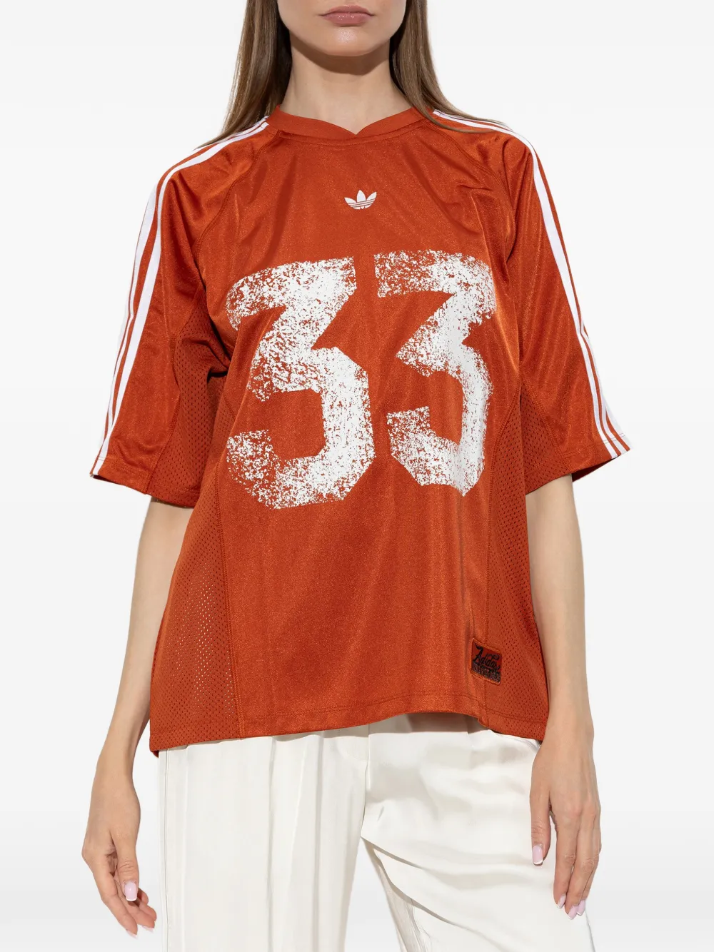 adidas logo-print mesh-panel T-shirt Oranje