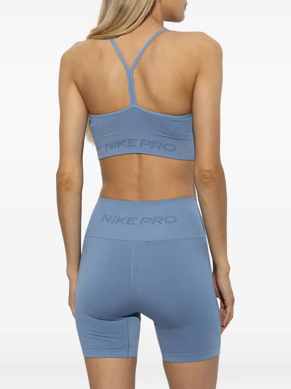 Nike Pro Seamless logo-print sports bra Blauw