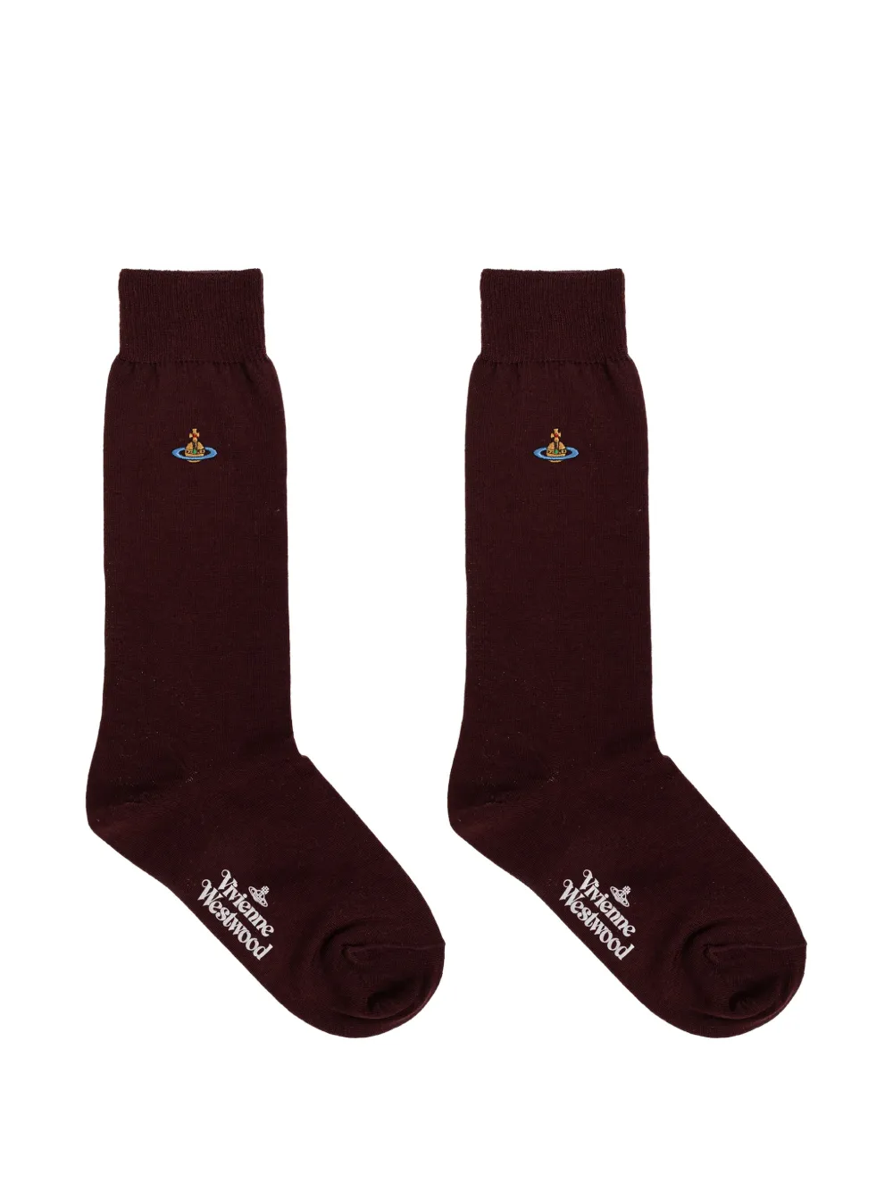 Vivienne Westwood Orb-embroidered ribbed-trim socks - Rosso