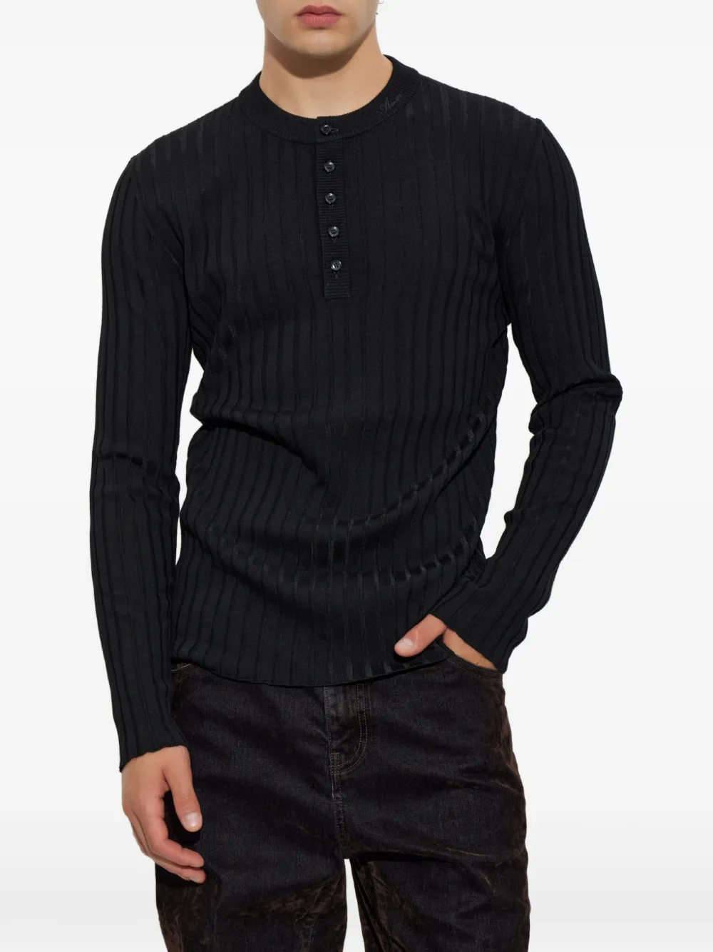 AMIRI Henley gebreide trui Zwart