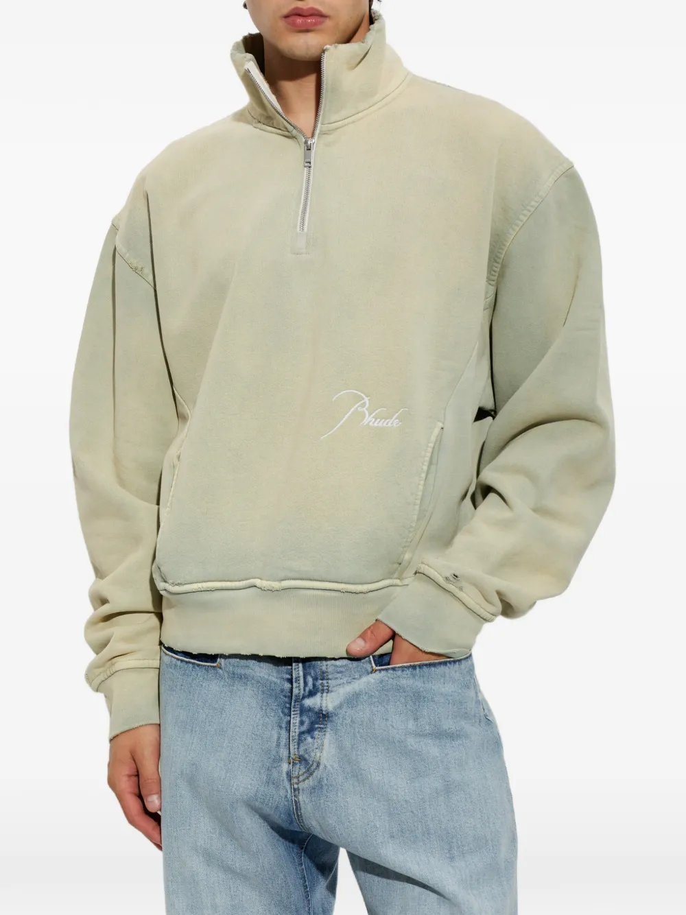 RHUDE Classique sweater met geborduurd logo en rits Groen