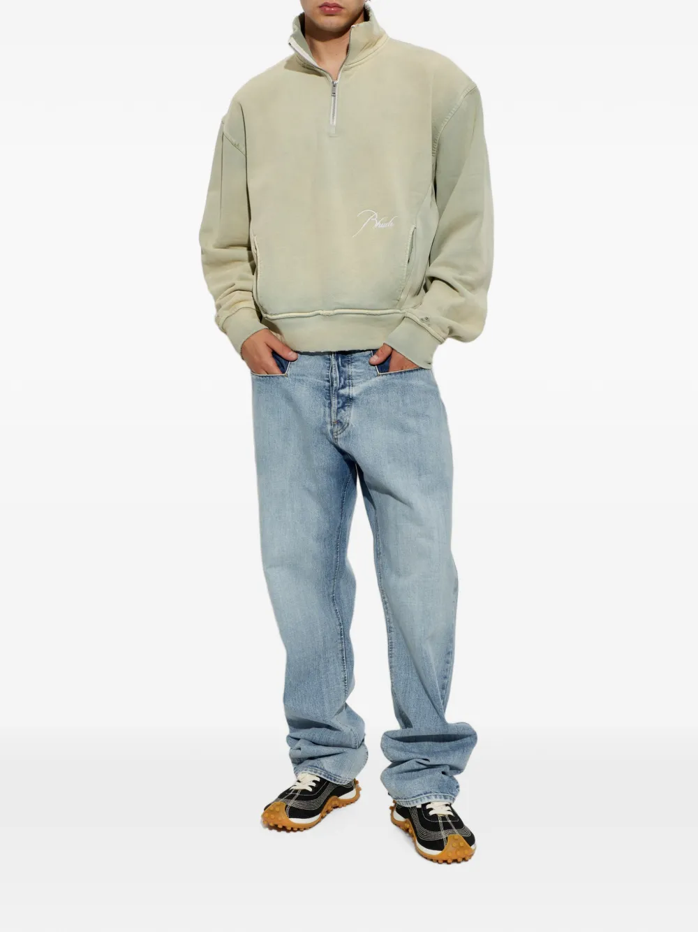 RHUDE Classique sweater met geborduurd logo en rits Groen