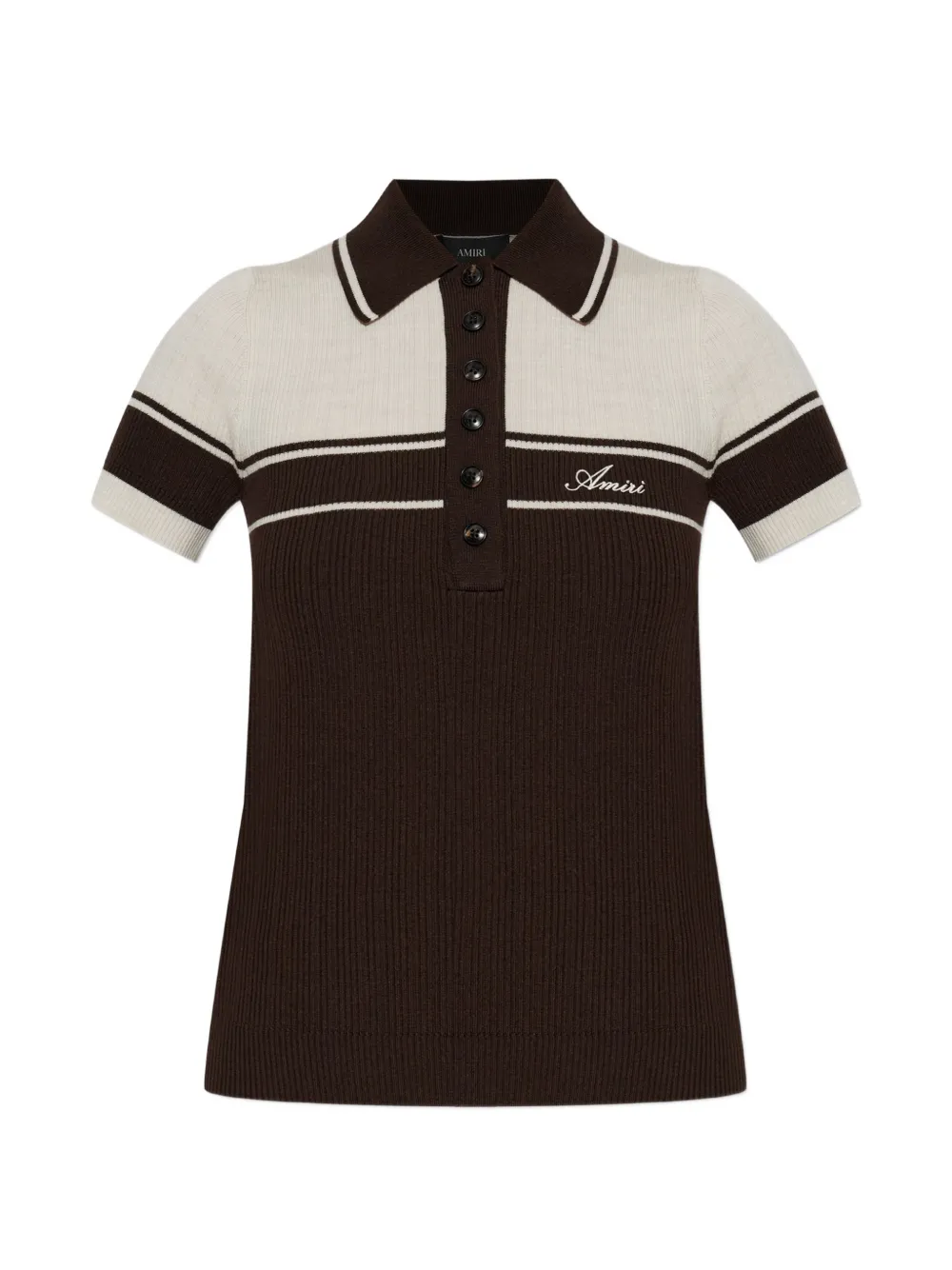 AMIRI logo-embroidered striped polo shirt - Marrone