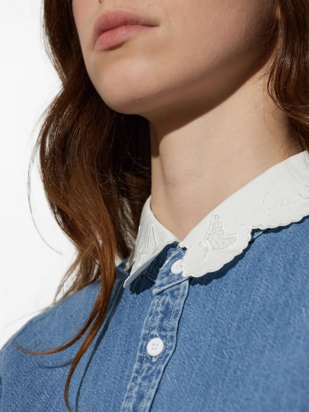 MOTHER Denim blouse met kraag met borduurwerk Blauw