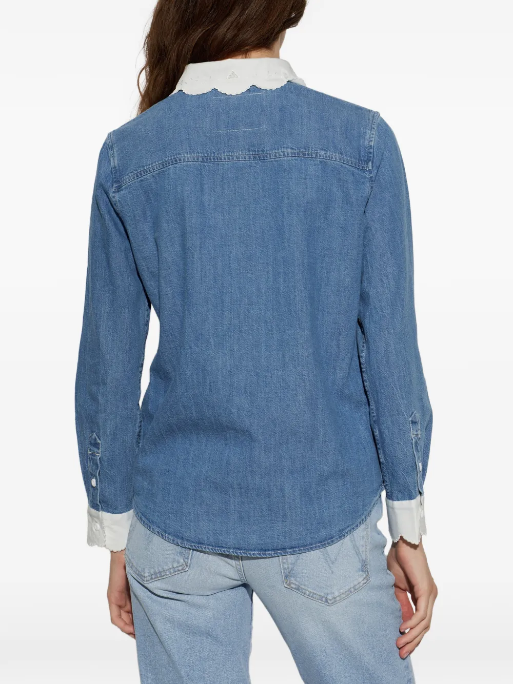 MOTHER Denim blouse met kraag met borduurwerk Blauw