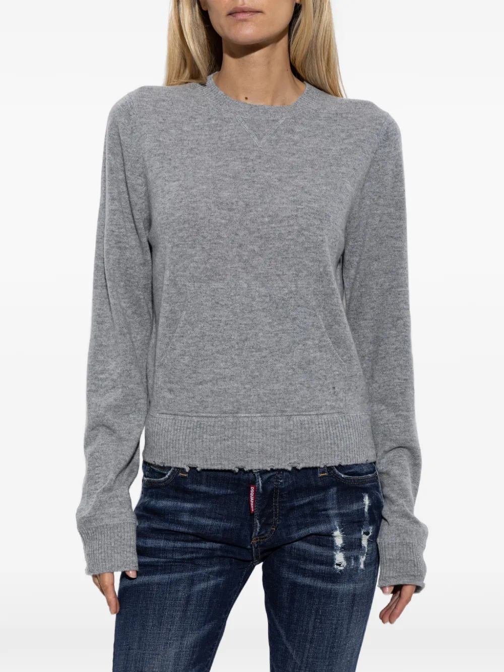 DSQUARED2 Gerafelde trui met buidelzak Grijs