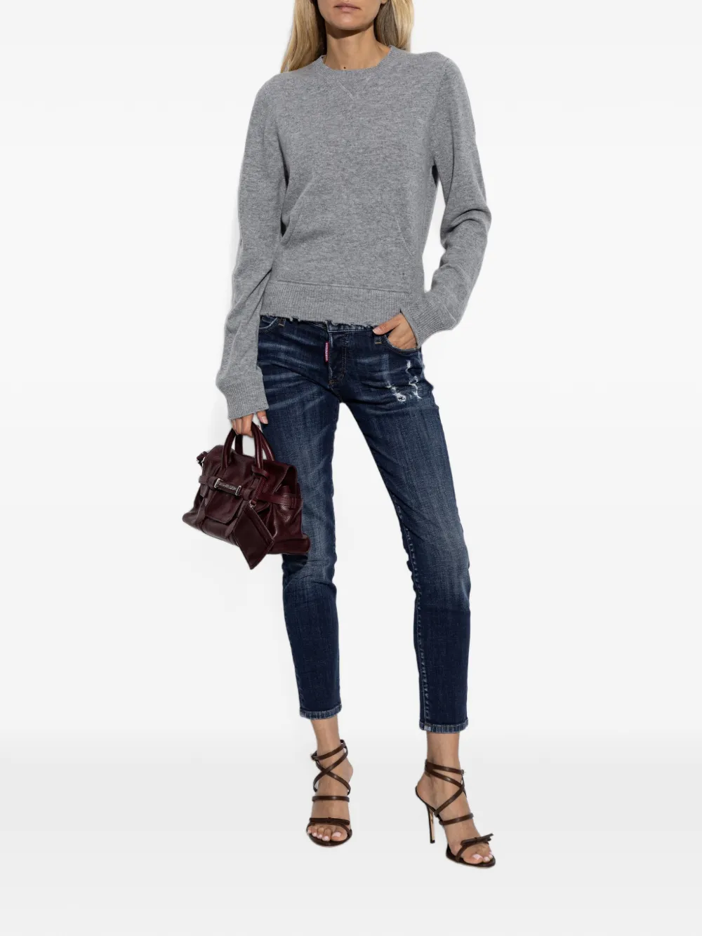 DSQUARED2 Gerafelde trui met buidelzak Grijs
