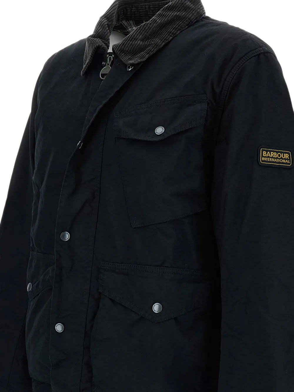 Barbour International Jack met ribfluwelen kraag en meerdere zakken Zwart