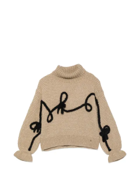 Abel & Lula bow-embellished metallic-knit sweater