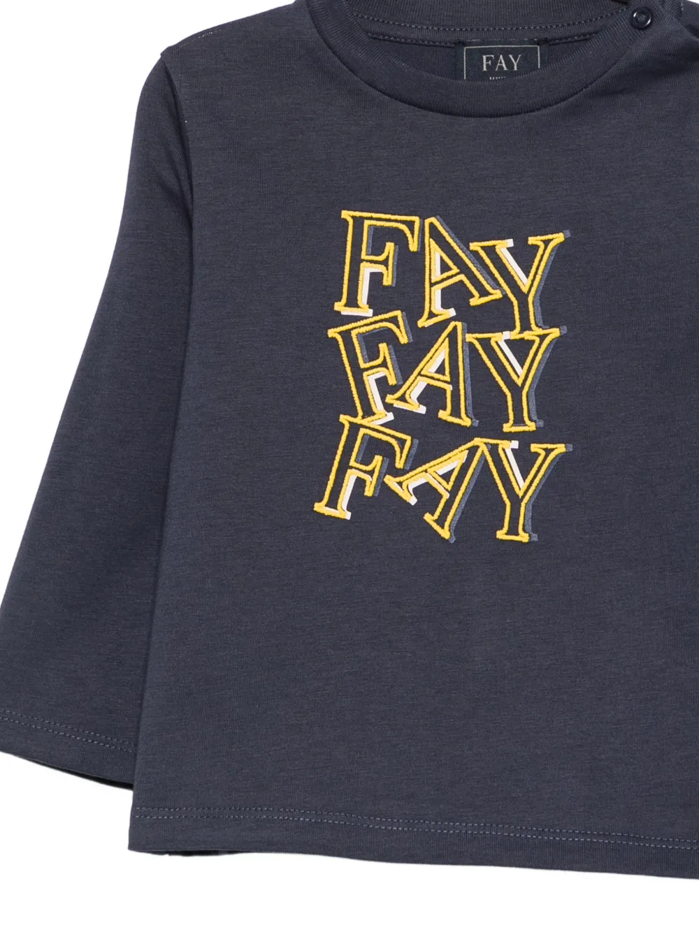 Fay Kids logo-print long-sleeve T-shirt Blauw