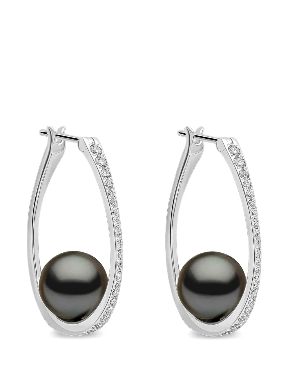 Yoko London Glitz Tahitian pearl and diamond hoop earrings