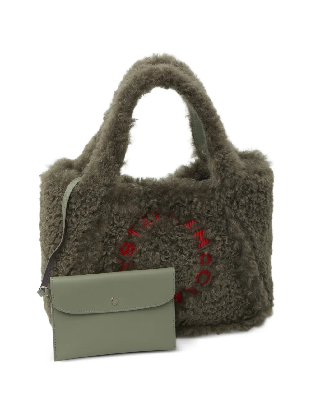 Stella McCartney shopper met geborduurd logo en teddy-effect Grijs
