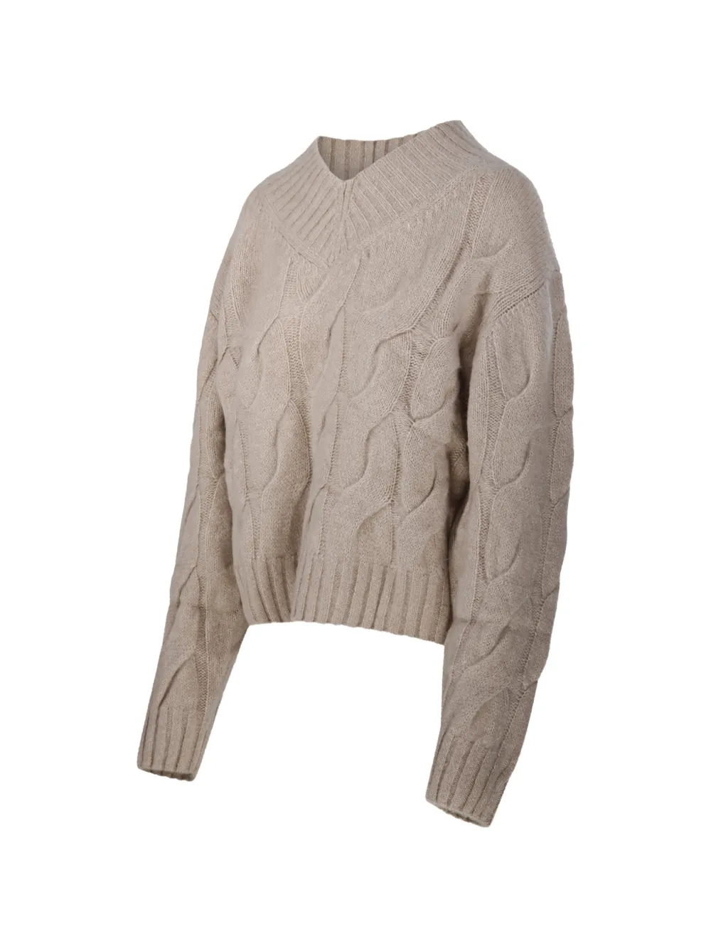 Allude Kabelgebreide trui met V-hals Beige
