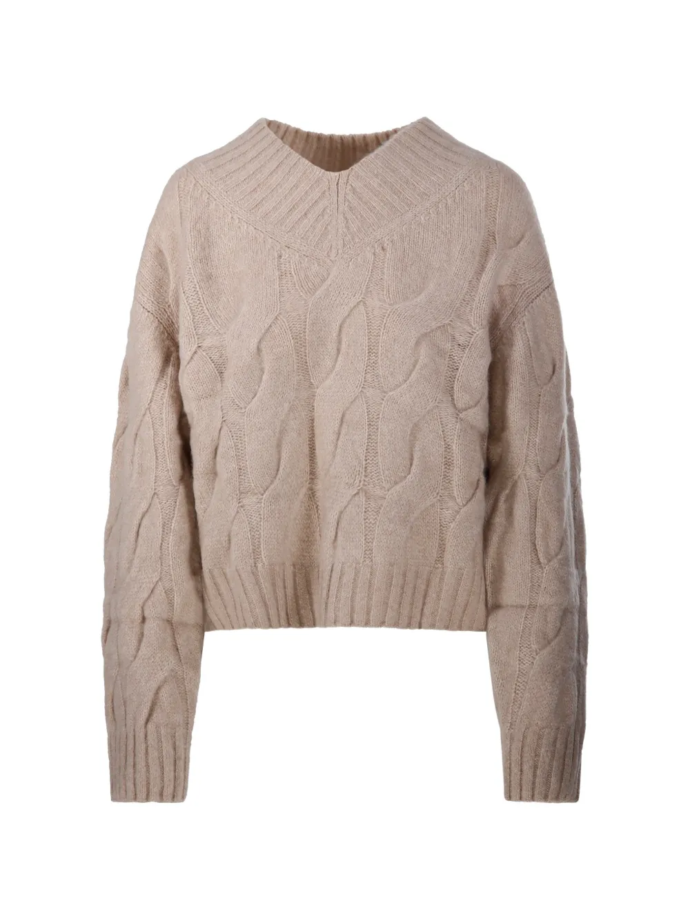 Allude Cable-knit V-neck Sweater In Nude