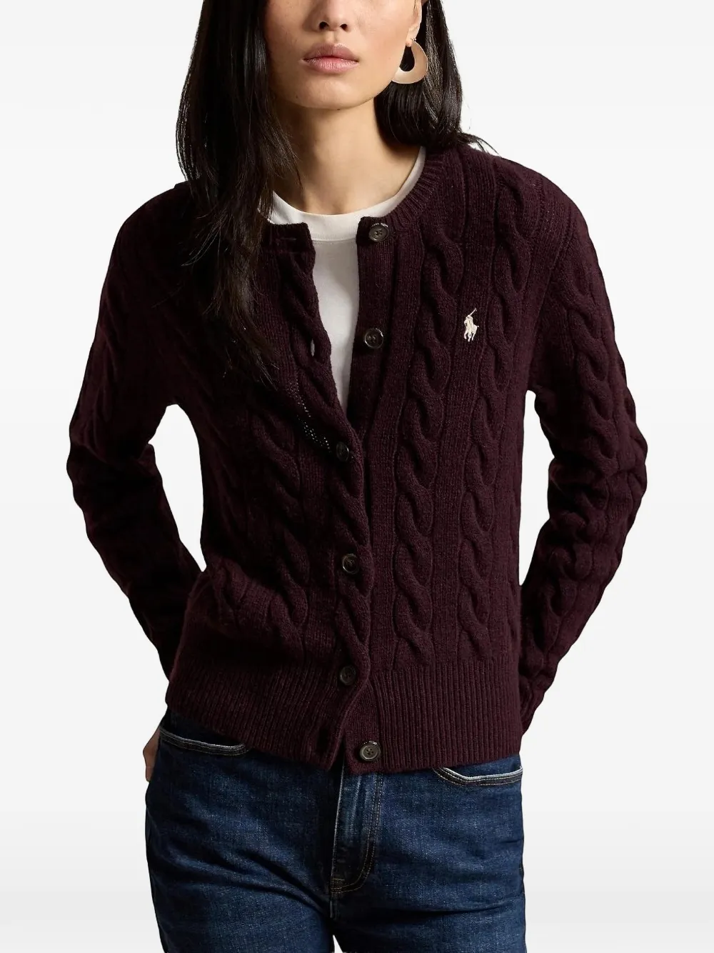 Polo Ralph Lauren Kabelgebreid vest met geborduurd logo Paars