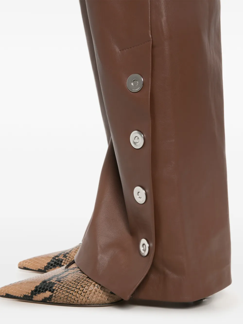 Sportmax Leren broek met knoopdetail Bruin