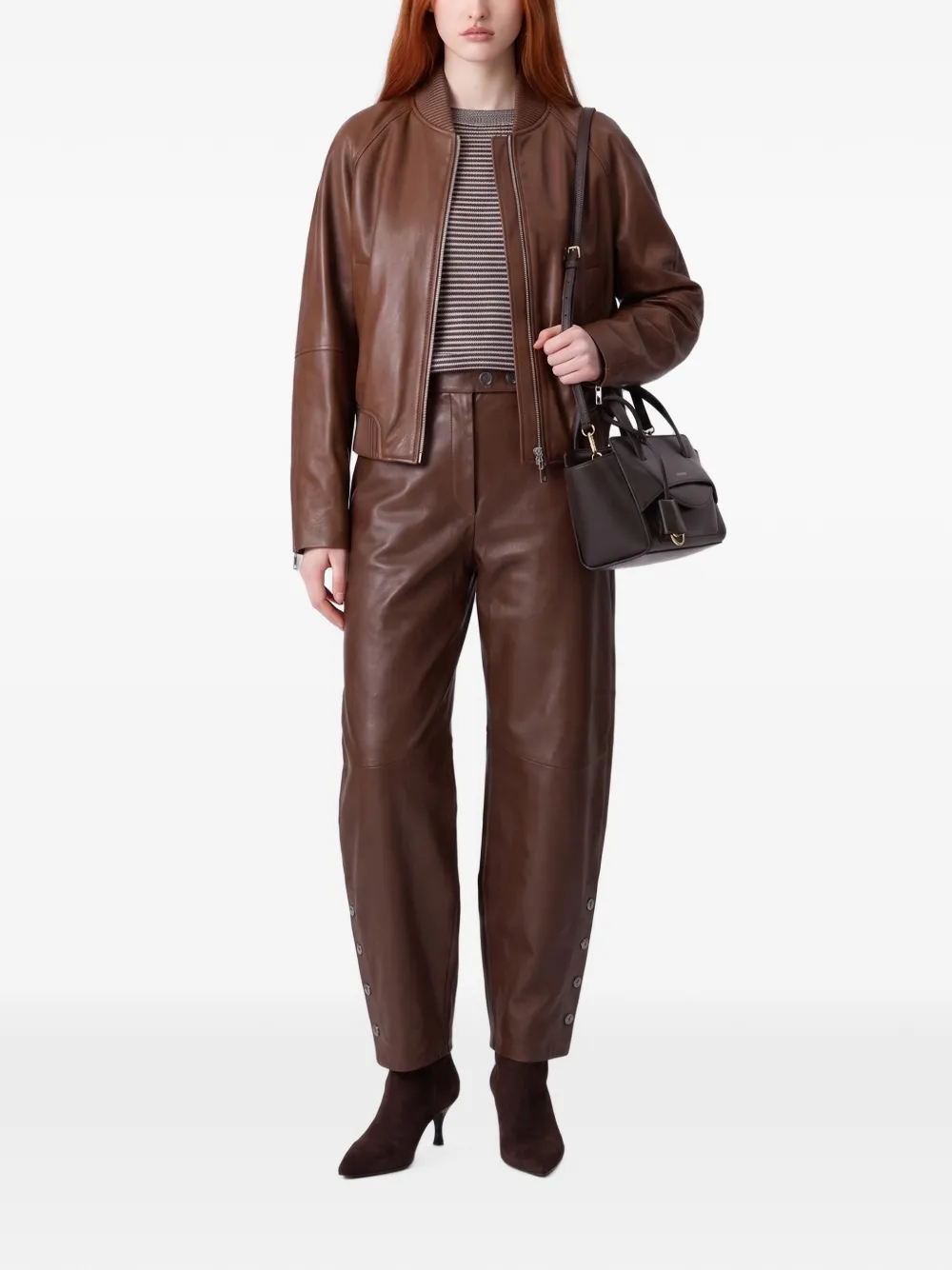 Sportmax Leren broek met knoopdetail Bruin