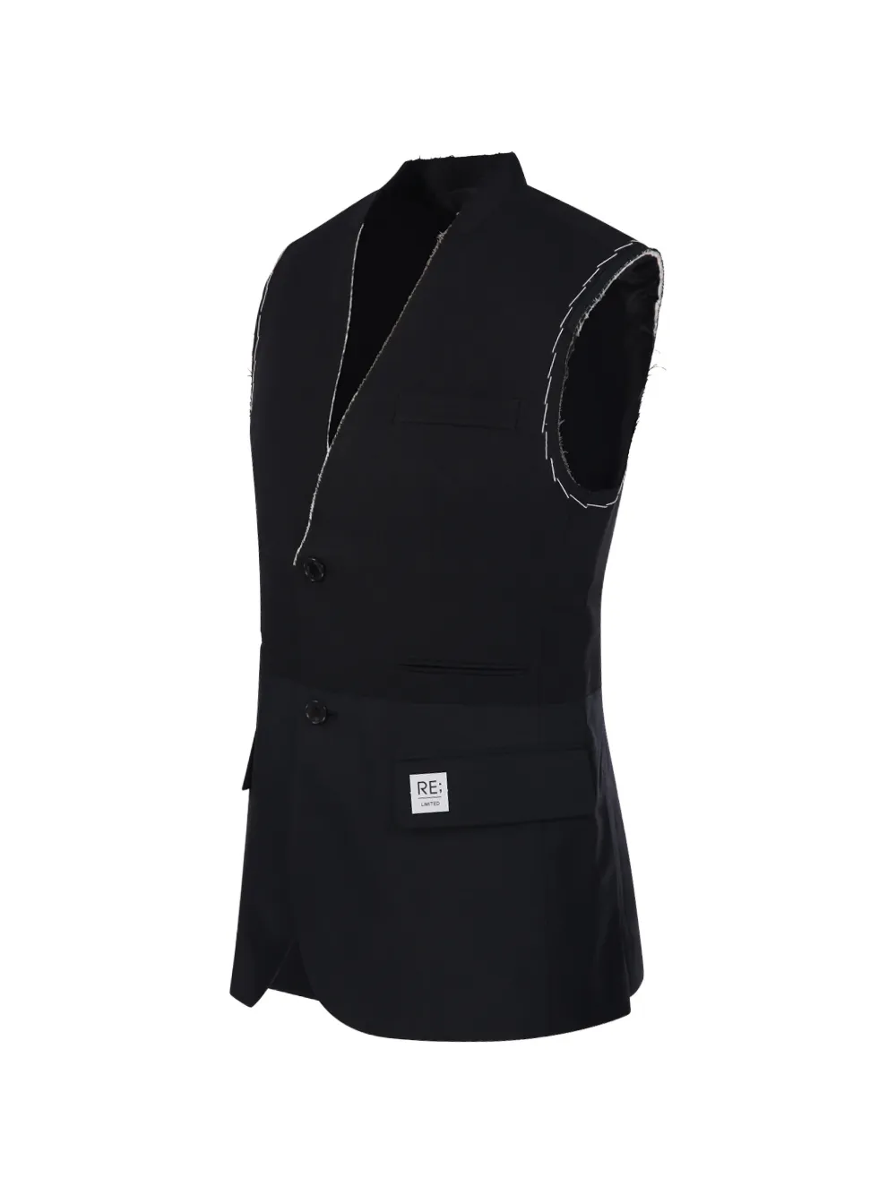 RE CODE Gilet met gerafelde afwerking en contrasterende stiksels Zwart