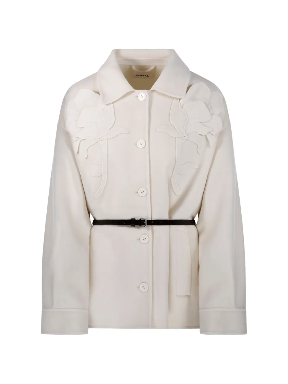 P.a.r.o.s.h Floral-appliqué Belted Jacket In Nude