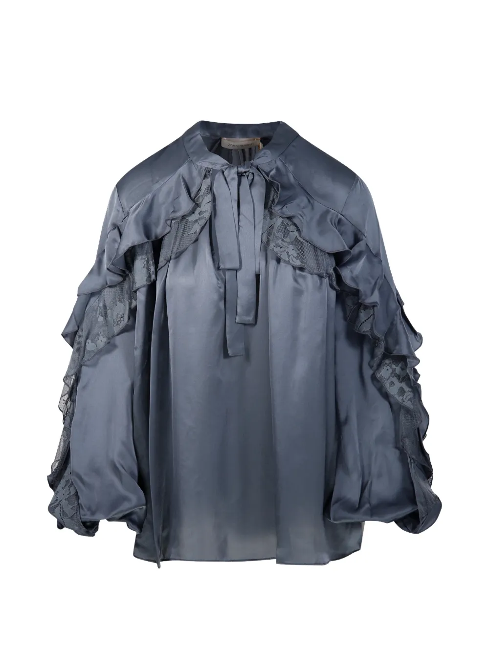 Zimmermann Valiant Lace-trim Ruffled Blouse In Blau