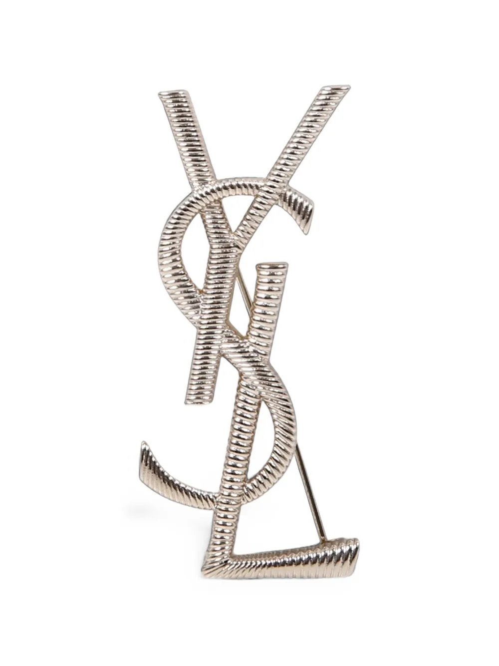 Saint Laurent Cassandre Textured Brooch In Metallic