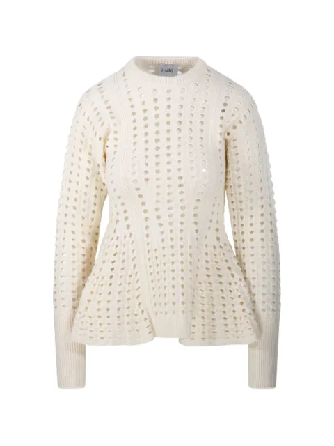 Nude open-knit peplum-hem sweater