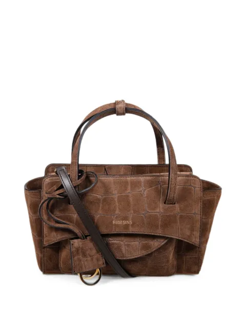 HIDESINS S Flap croc-effect suede tote bag