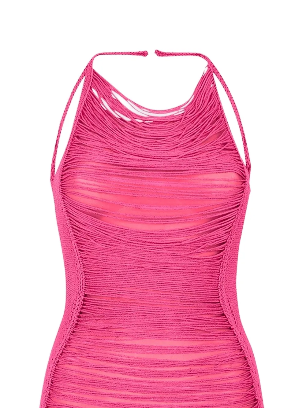 The Attico Mini-jurk met halternek en franje Roze