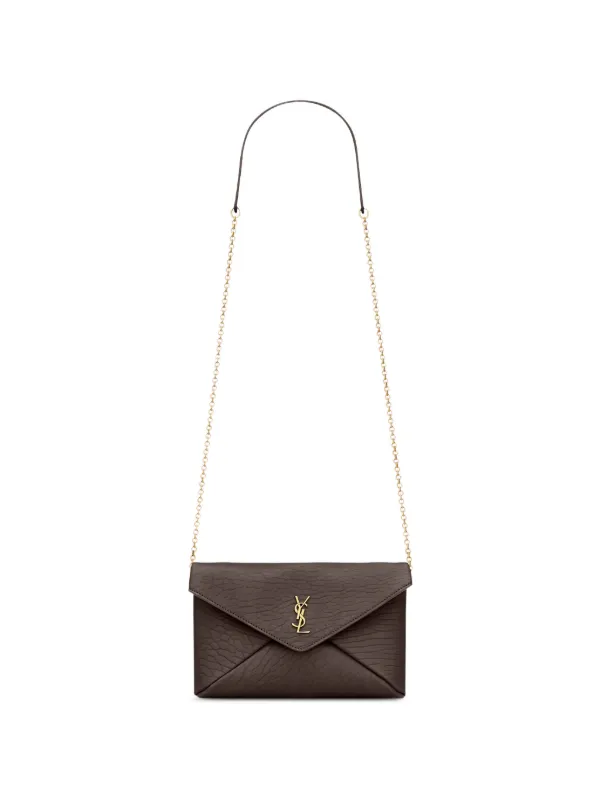 Saint Laurent Small Cassandre-plaque Shoulder Bag in Brown