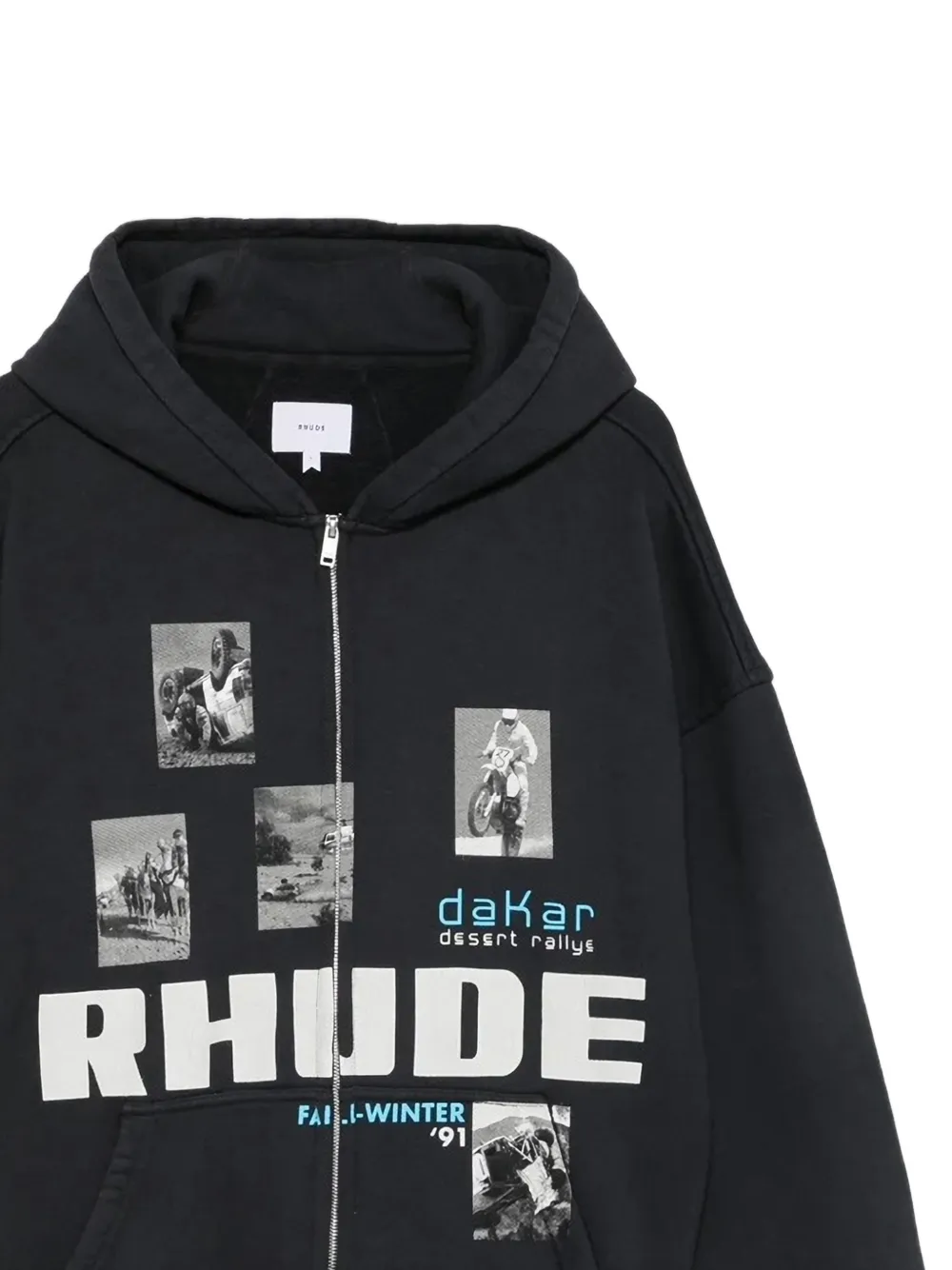 RHUDE Winter 91 Rallye hoodie met grafische print en rits Zwart