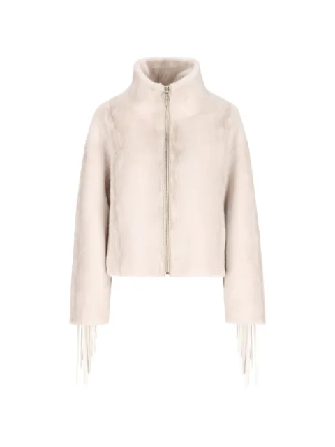UNCOMMON fringe-detail high-neck jacket