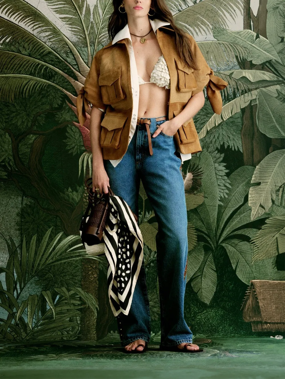 Johanna Ortiz Explorer suède blouse met strikdetail Bruin