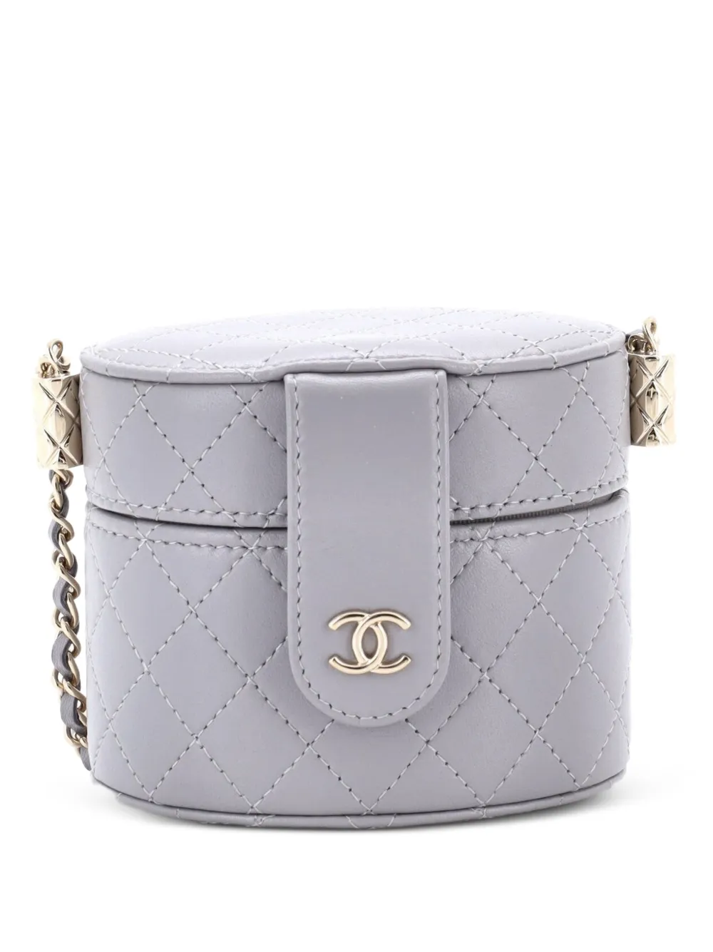 CHANEL Pre-Owned Borsa a tracolla CC Vanity Case mini in pelle di agnello trapuntata con manico - Grigio