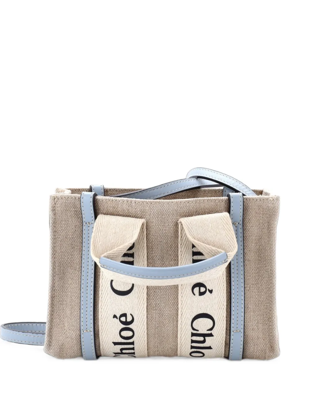 Chloé Pre-Owned Woody Convertible Canvas with Leather Mini tote bag - Blu
