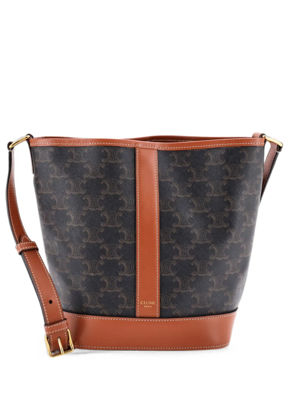 Celine Pre-Owned Borsa a secchiello Triomphe piccola in tela cerata - Marrone