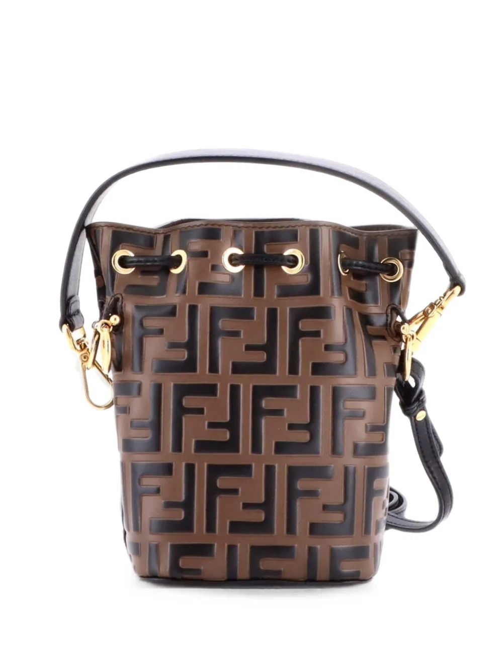 Fendi Pre-Owned Mon Tresor Zucca Embossed Leather Mini bucket bag - Braun