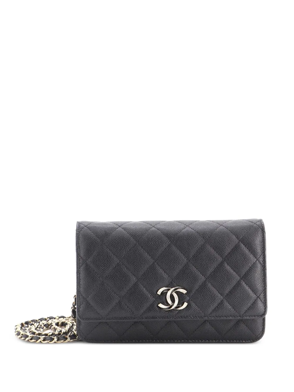 CHANEL Pre-Owned Crystal CC Wallet on Chain Quilted Caviar clutch bag - Black