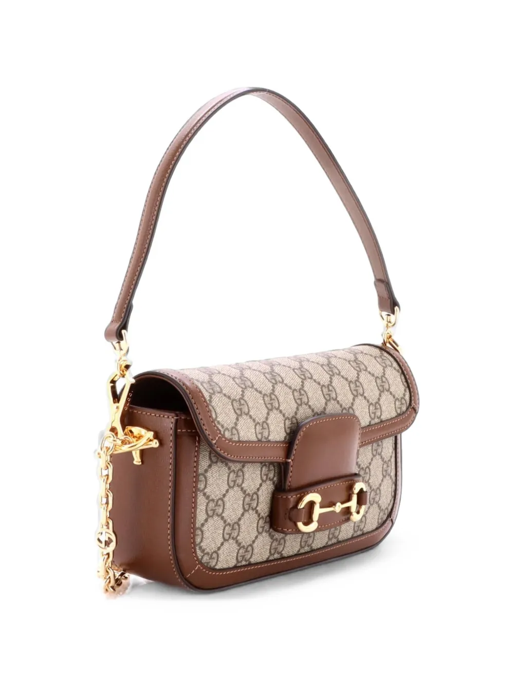 Gucci Pre-Owned Horsebit 1955 Shoulder Bag GG Coated Canvas with Leather East West crossbody bag - Braun