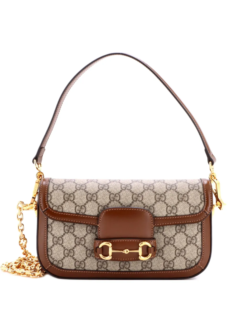 Gucci Pre-Owned Horsebit 1955 Shoulder Bag GG Coated Canvas with Leather East West crossbody bag - Marrone