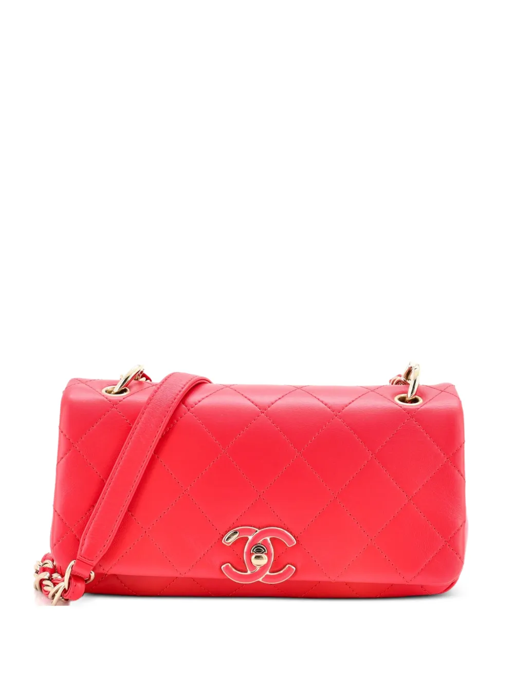 CHANEL Pre-Owned Borsa a spalla CC grande in pelle di agnello trapuntata con battente e catena - Rosa
