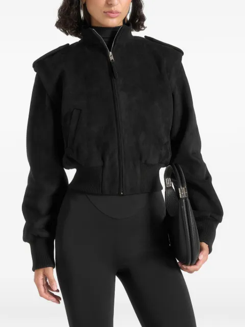 Manière De Voir veste bomber crop Delfina en daim noir à épaules superposées